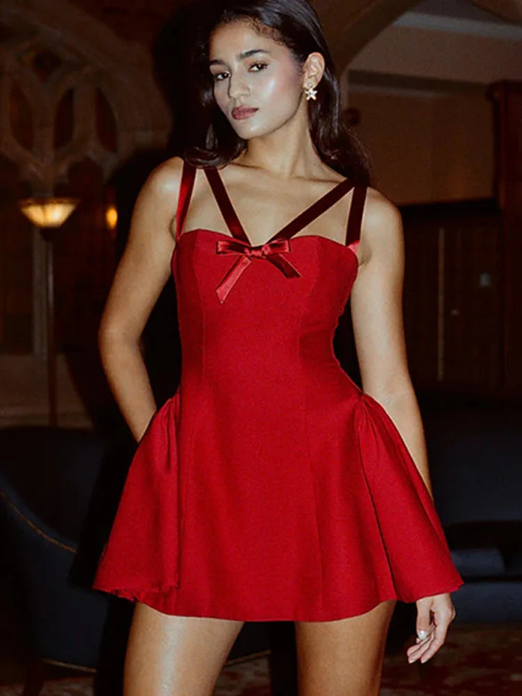 Little Red Drop Waist Backless A-Line Mini Dress	