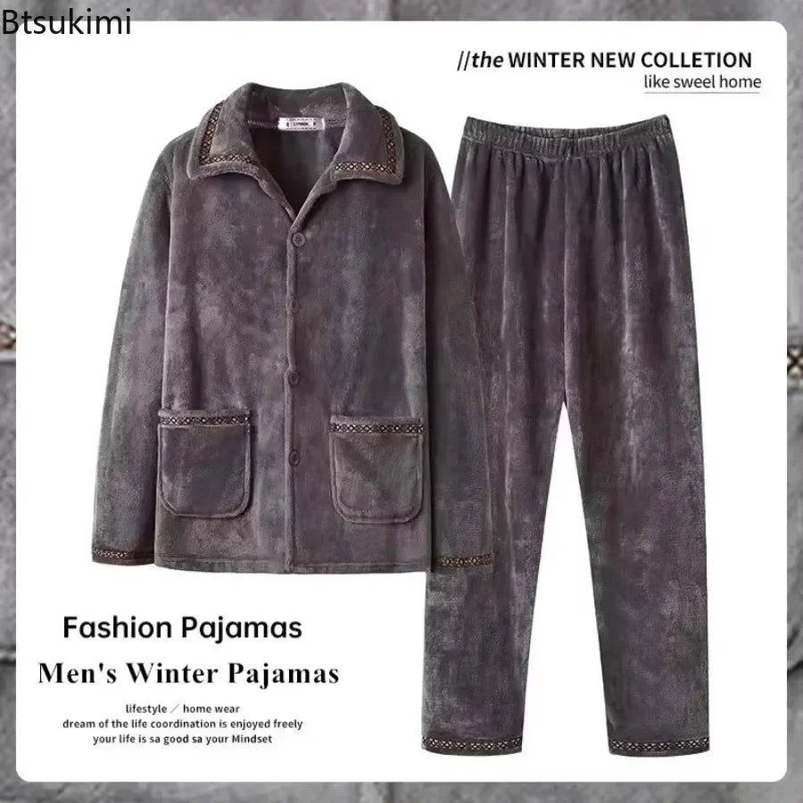 Men Velvet Winter Pajamas for Cozy Evenings Pants and Shirt