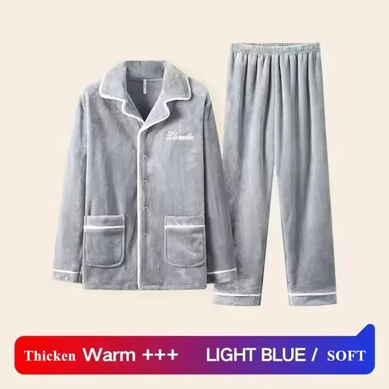 Men Velvet Winter Pajamas for Cozy Evenings Pants and Shirt