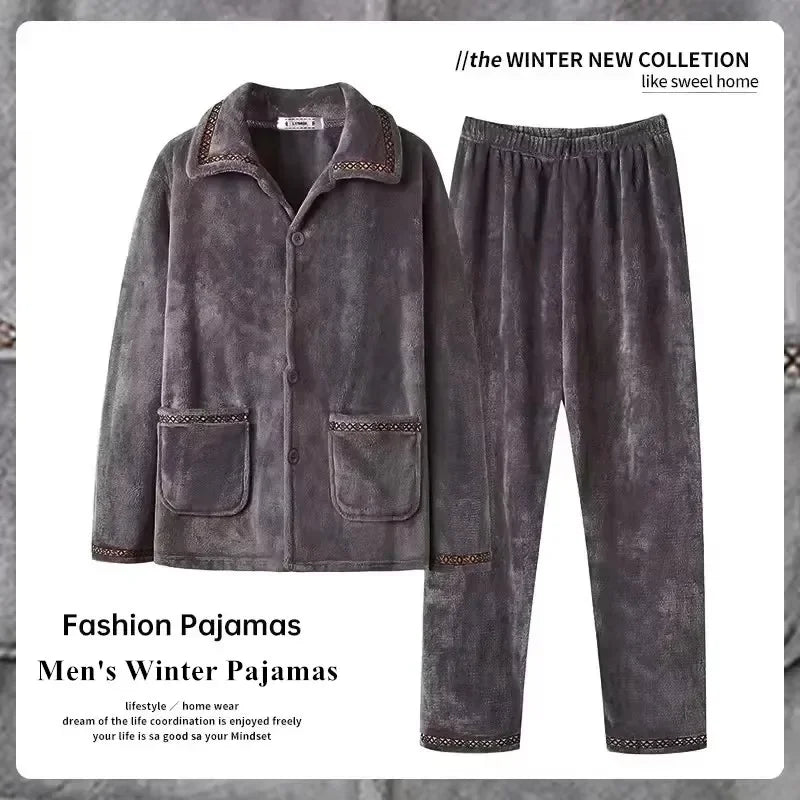 Men Velvet Winter Pajamas for Cozy Evenings Pants and Shirt