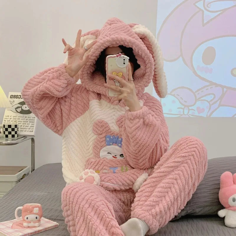 Winter Nights Strawberry Plush Pajamas Fleece Sleepwear Set