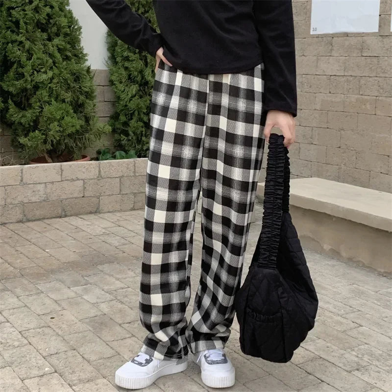 Plush Lined Plaid Loungewear Pants for Women Winter Pants