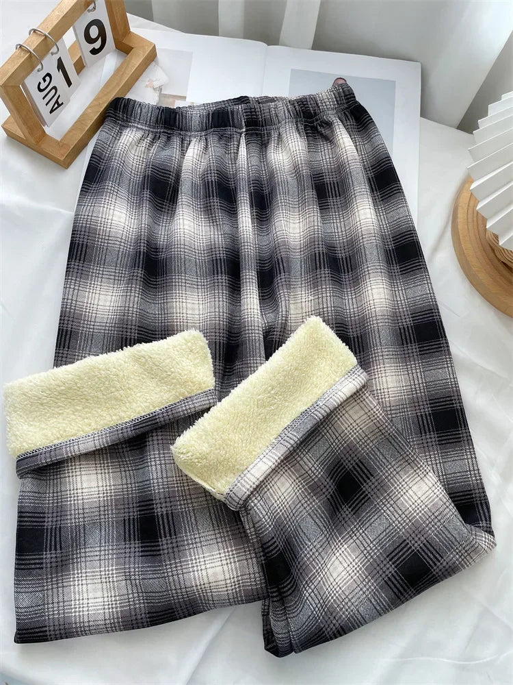 Plush Lined Plaid Loungewear Pants for Women Winter Pants