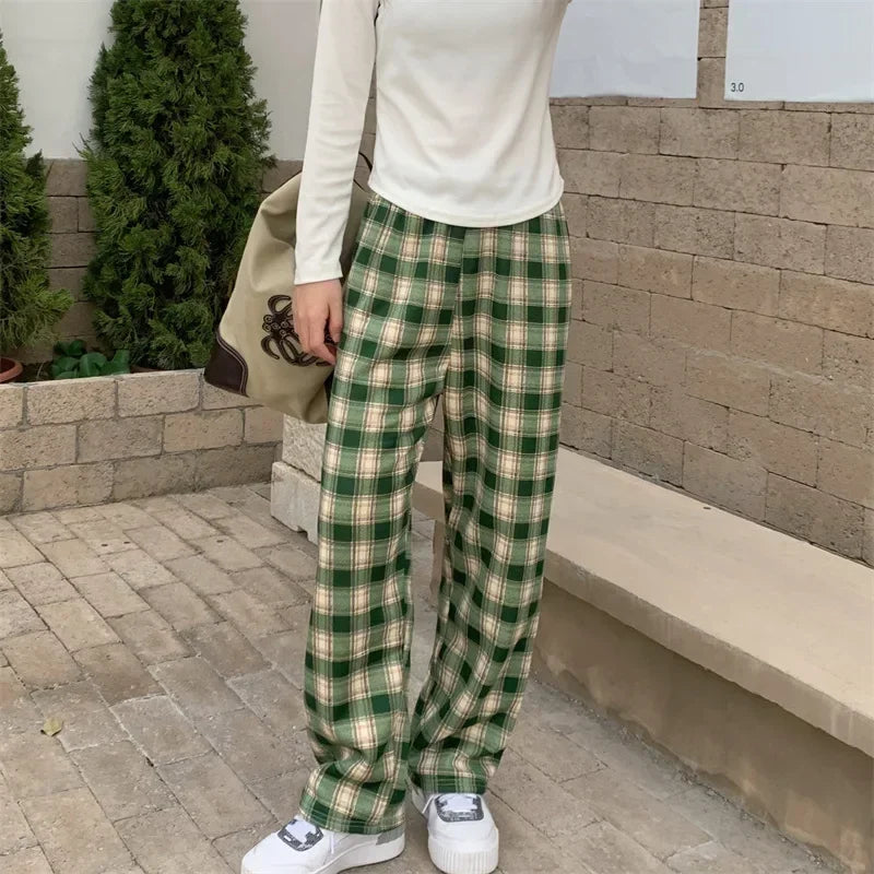 Plush Lined Plaid Loungewear Pants for Women Winter Pants