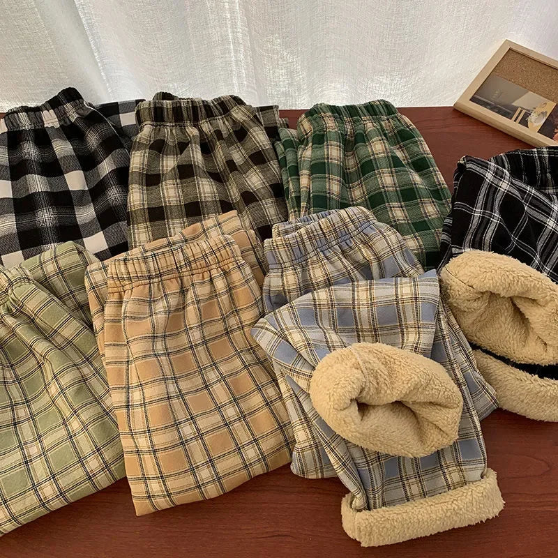 Women's Plaid Loungewear Pants - Plush Lined Winter Style	