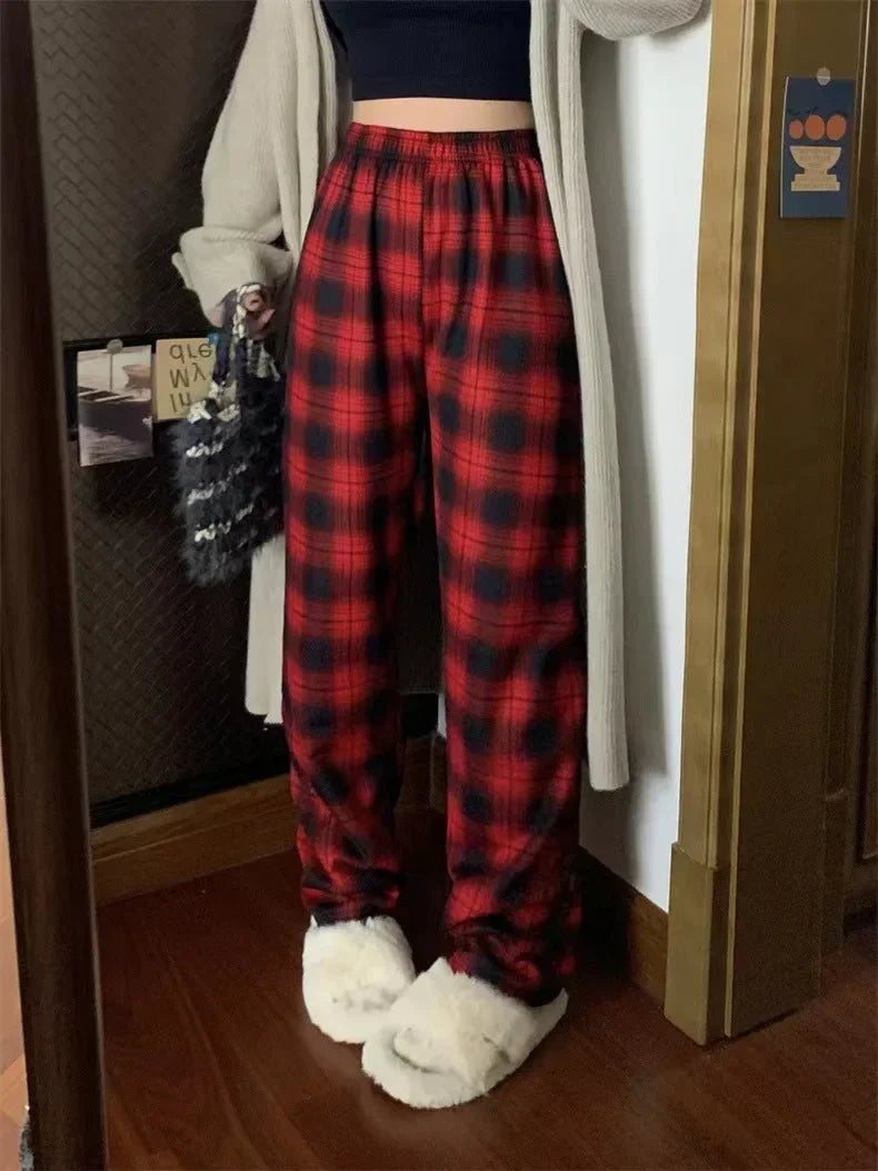 Plush Lined Plaid Loungewear Pants for Women Winter Pants