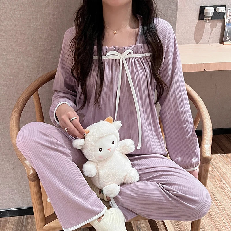 Pleated Loungewear Pajama Set Women PJs Pajamas Set