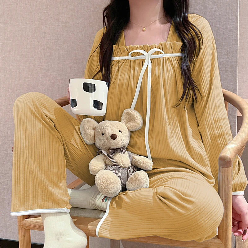 Pleated Loungewear Pajama Set Women PJs Pajamas Set