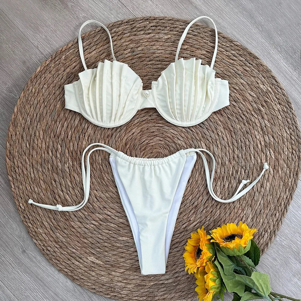 Shell Ruched Bra Swimsuit - Two-Piece Beachwear	