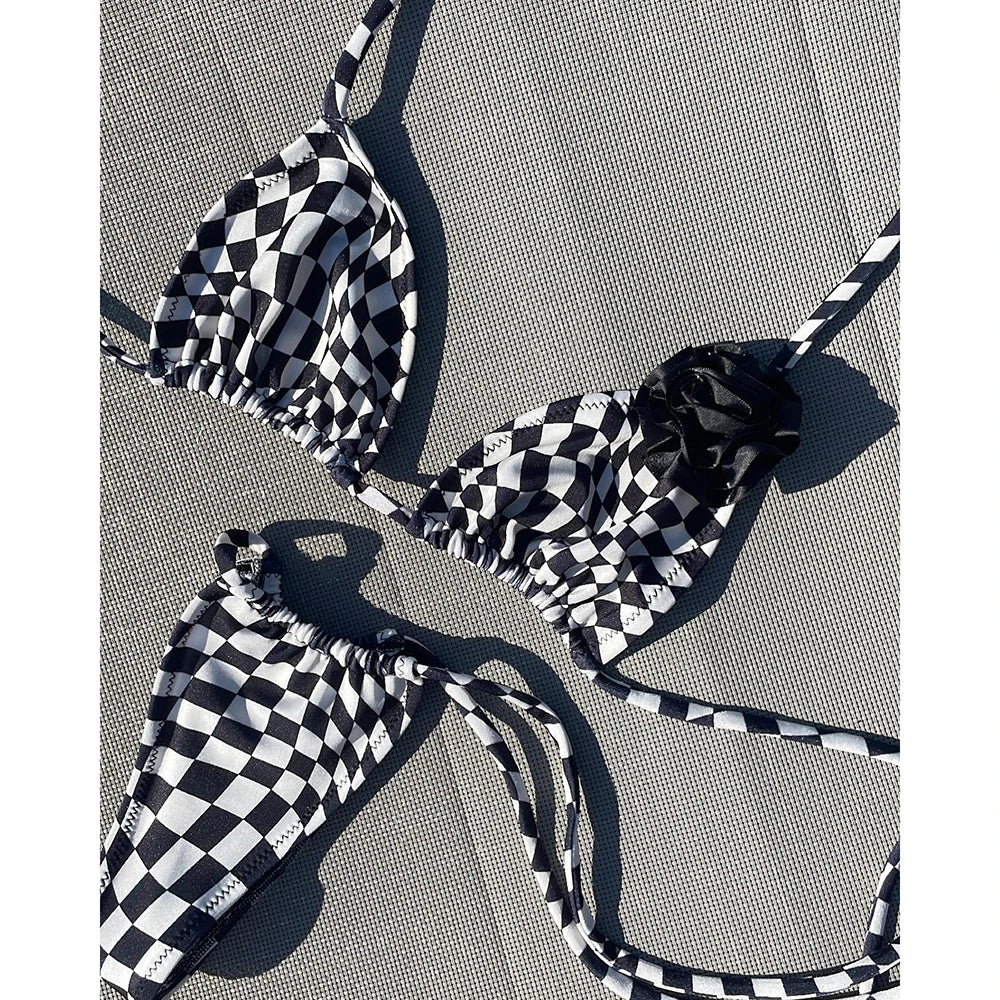 Black & White Checkerboard Bikini – Brazilian Two-Piece Swimsuit	