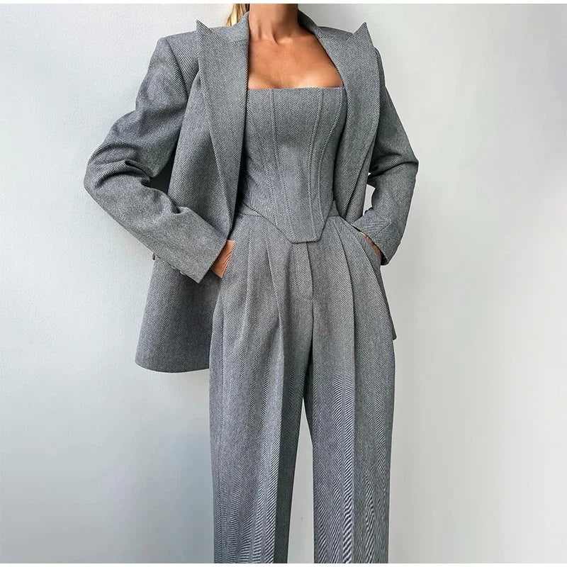 Structured Suit 3 Piece for Professional Women Blazer Top and