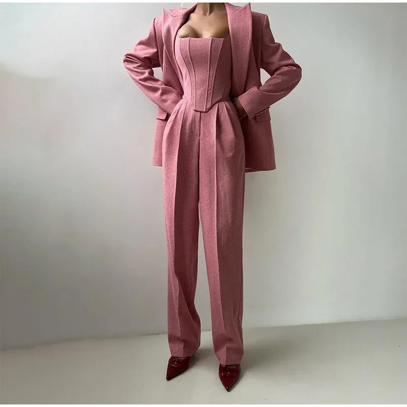 Structured Suit 3 Piece for Professional Women Blazer Top and