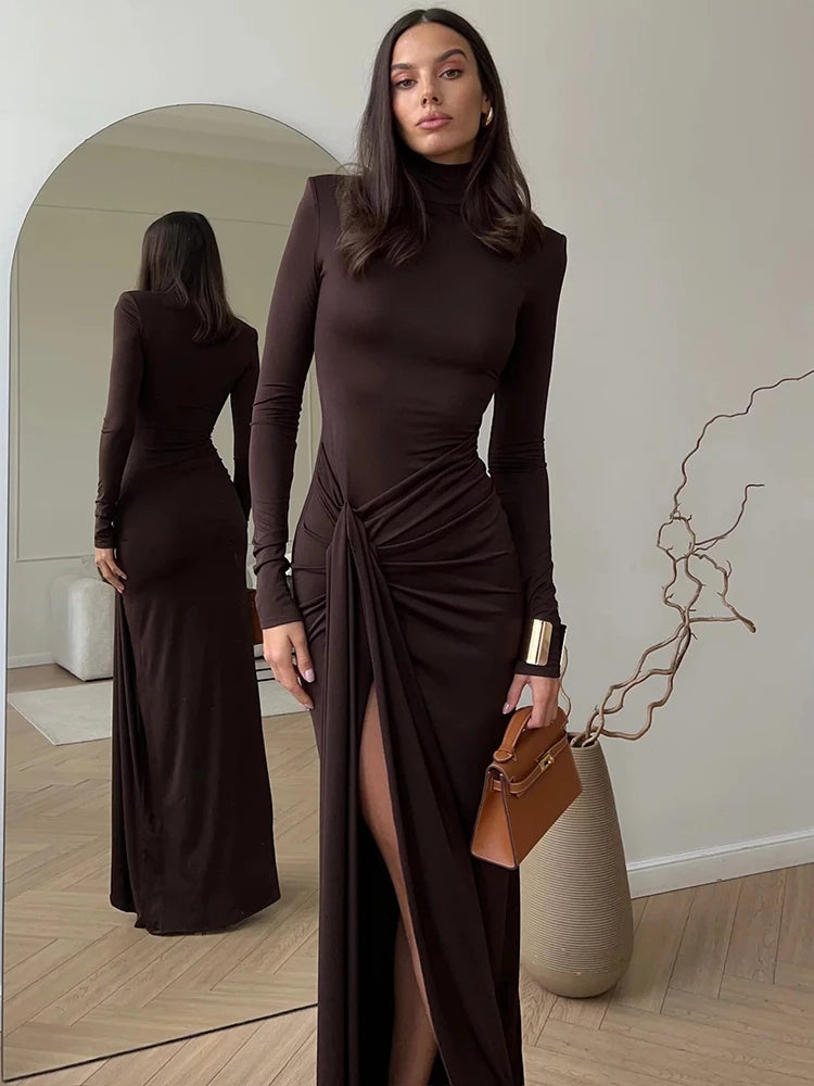 High Neck Knot Side Dress with Thigh-High Split	