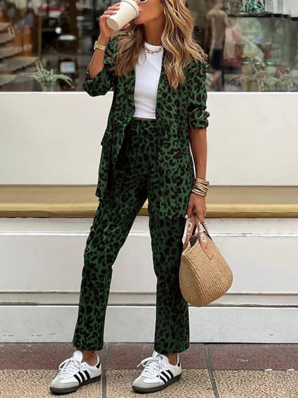 Leopard Print Business Casual Suit for Women Pants & Blazer