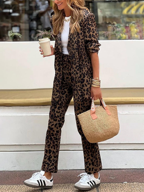 Leopard Print Blazer & Pants Set for Business Events	