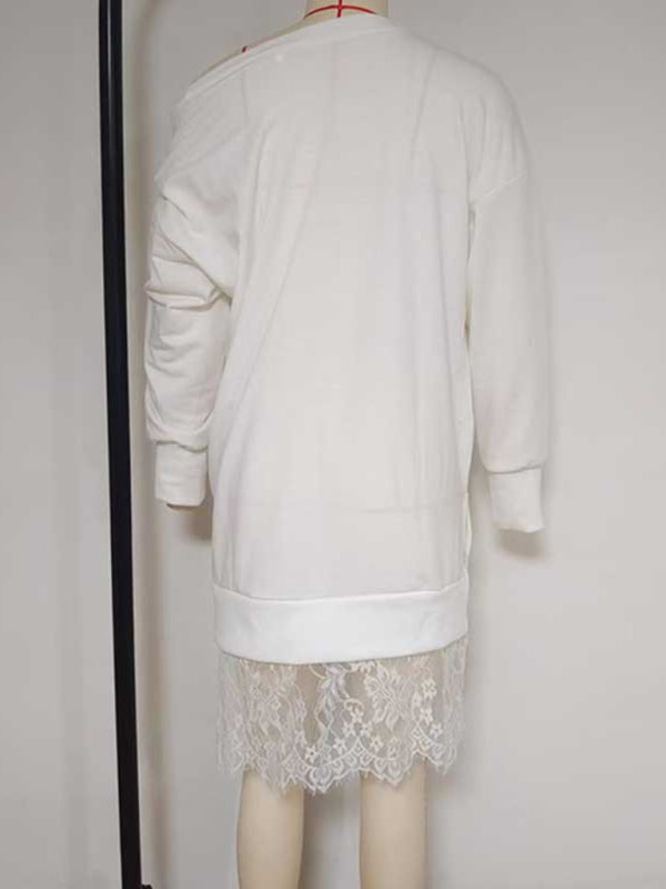 Transitional Lace Hem Pullover Long Sleeve Lace Top for Women