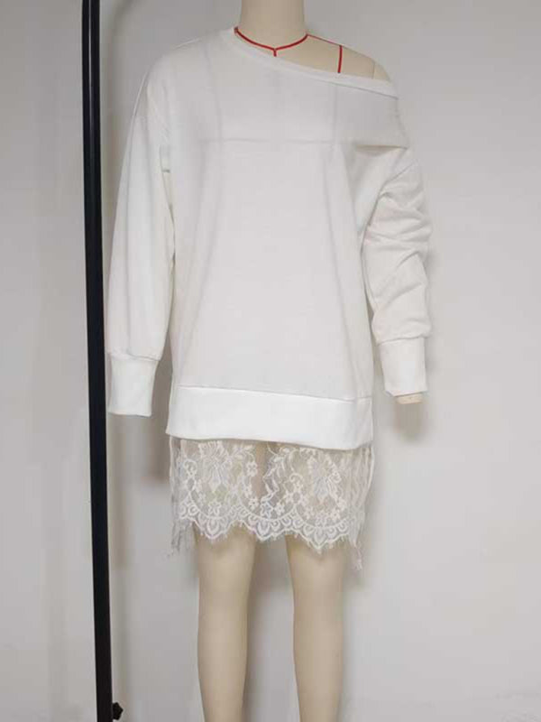 Transitional Lace Hem Pullover Long Sleeve Lace Top for Women