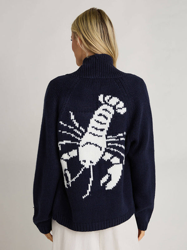 Lobster Back Cardigan Motif Knit Sweater for Women Cardigans