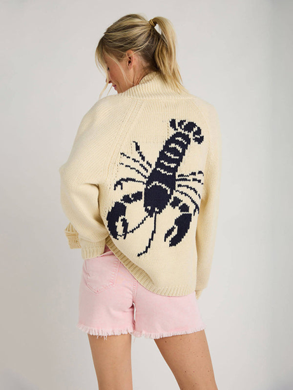 Lobster Back Cardigan Motif Knit Sweater for Women Cardigans