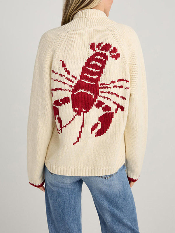 Lobster Back Cardigan Motif Knit Sweater for Women Cardigans