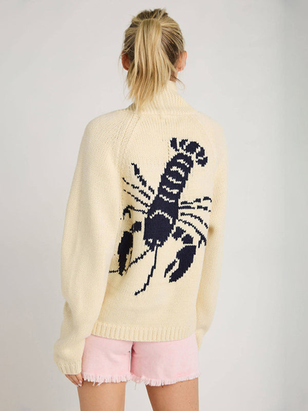 Lobster Back Cardigan Motif Knit Sweater for Women Cardigans