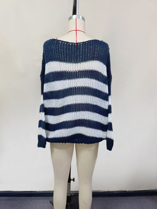 Striped Jumper Open-Knit Slouchy Sweater Sweaters