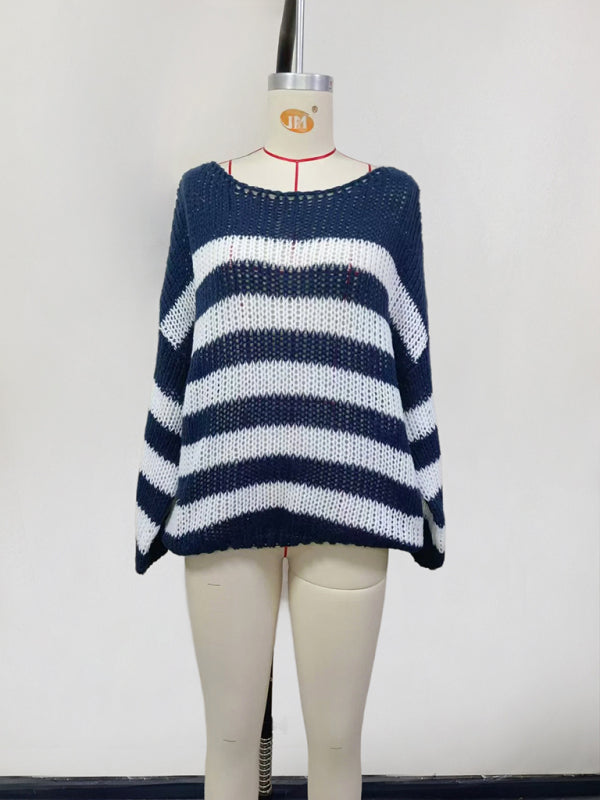 Striped Jumper Open-Knit Slouchy Sweater Sweaters