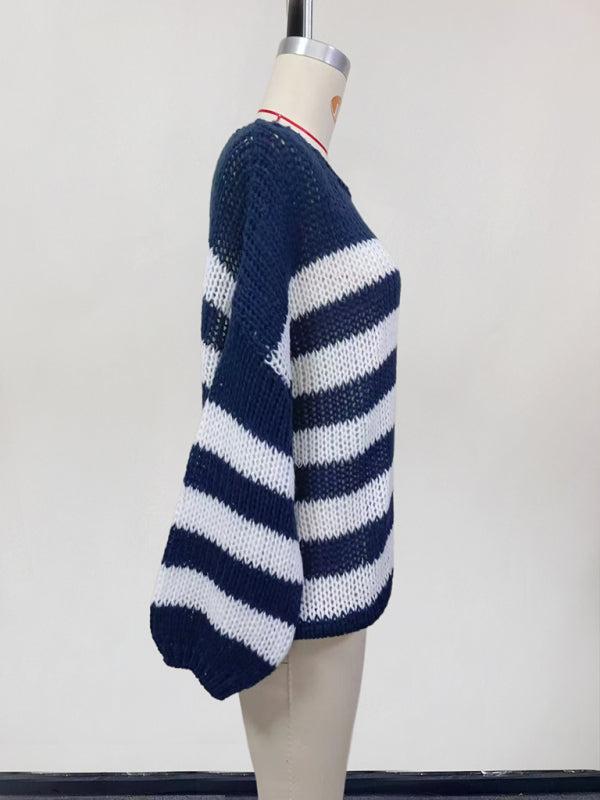 Striped Jumper Open-Knit Slouchy Sweater Sweaters