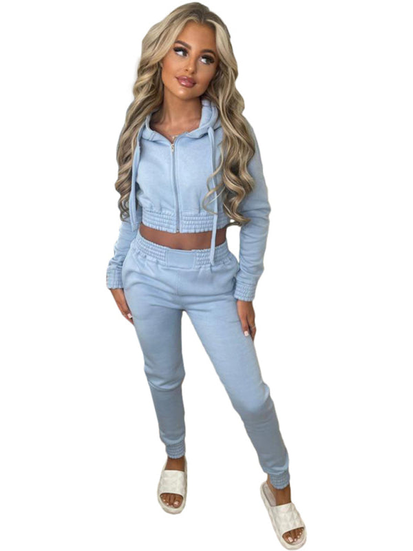 Women's Crop Hoodie & Joggers Set Tracksuit Sweatpants Matching