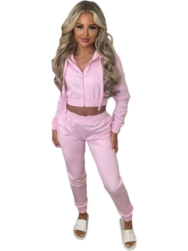 Women's Crop Hoodie & Joggers Set Tracksuit Sweatpants Matching