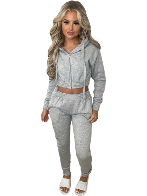 Women's Crop Hoodie & Joggers Set Tracksuit Sweatpants Matching