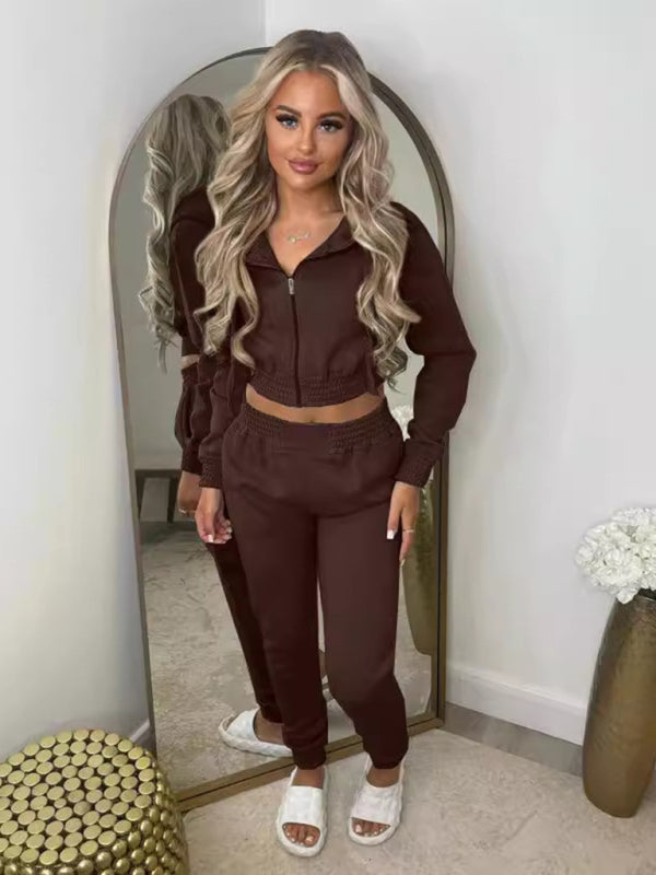 Women's Crop Hoodie & Joggers Set Tracksuit Sweatpants Matching