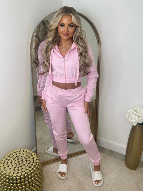 Women's Crop Hoodie & Joggers Set Tracksuit Sweatpants Matching