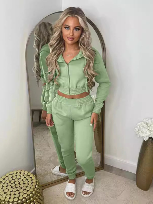 Women's Crop Hoodie & Joggers Set Tracksuit Sweatpants Matching