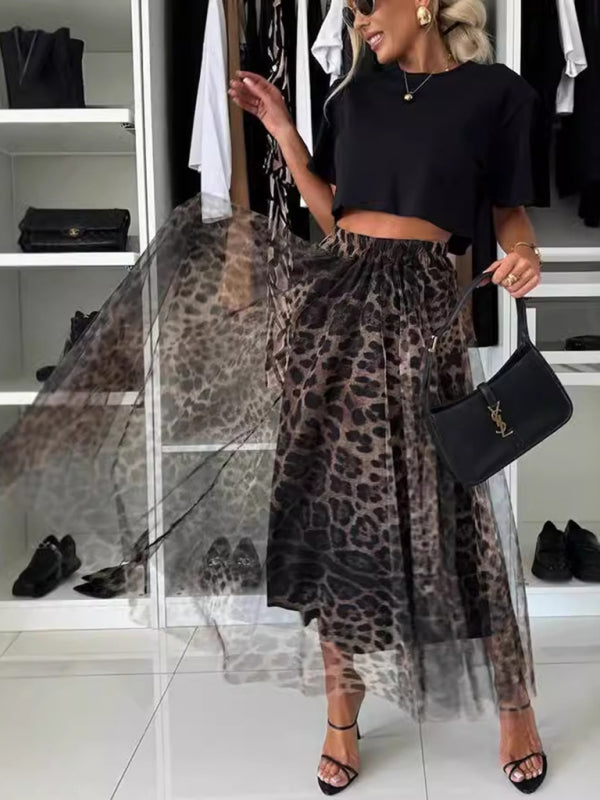 Elegant Animal Print Chiffon Midi Skirt Midi Skirts