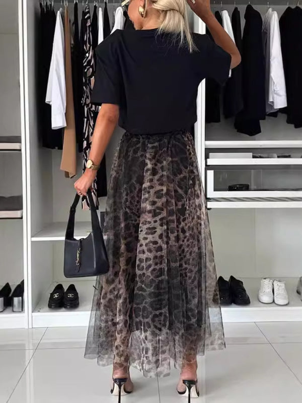 Elegant Animal Print Chiffon Midi Skirt Midi Skirts