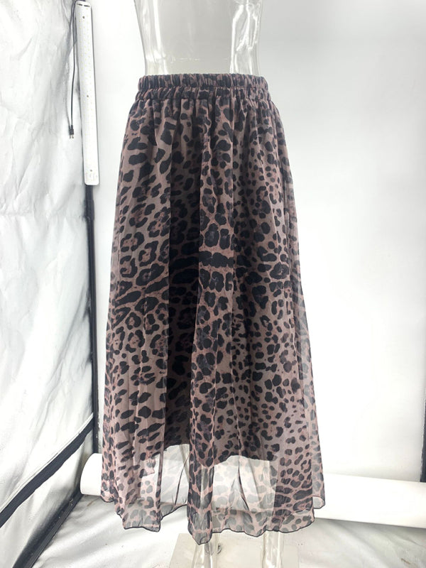 Elegant Animal Print Chiffon Midi Skirt Midi Skirts