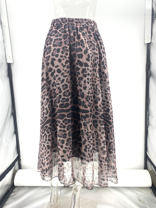 Elegant Animal Print Chiffon Midi Skirt Midi Skirts