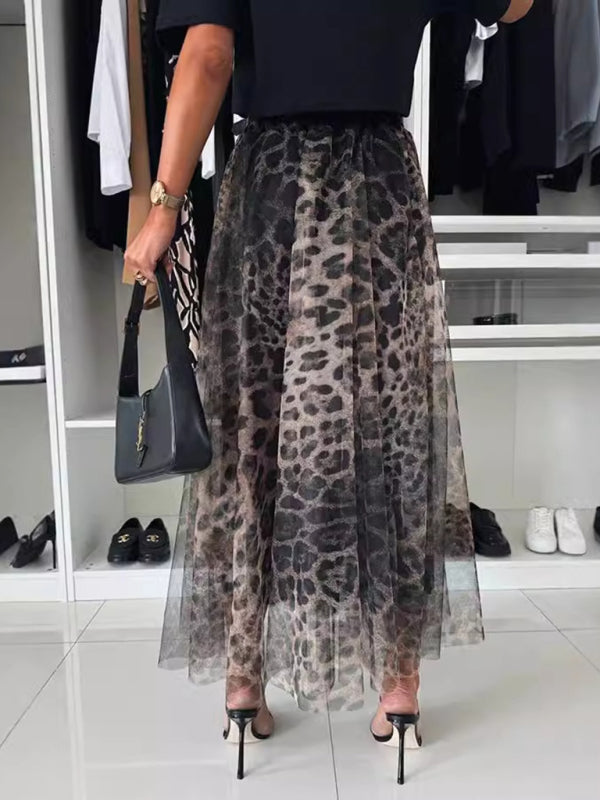 Elegant Animal Print Chiffon Midi Skirt Midi Skirts