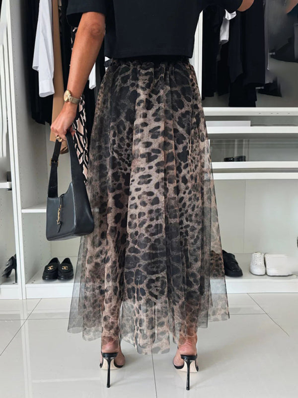 Elegant Animal Print Chiffon Midi Skirt Midi Skirts