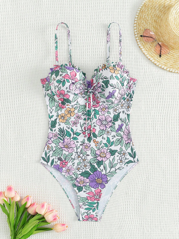 Floral Push-Up Swimwear One-Piece Bustier Bathing Suit Swimwear