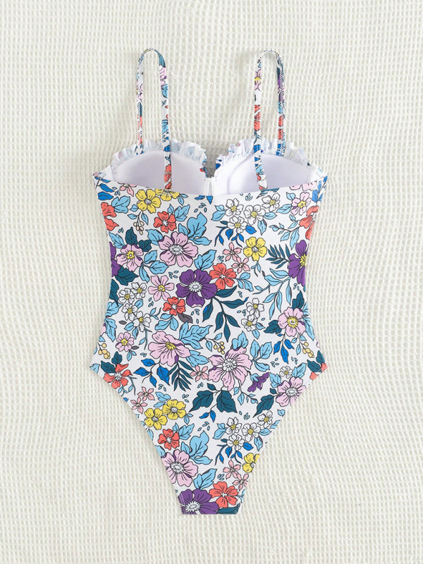 Floral Push-Up Swimwear One-Piece Bustier Bathing Suit Swimwear