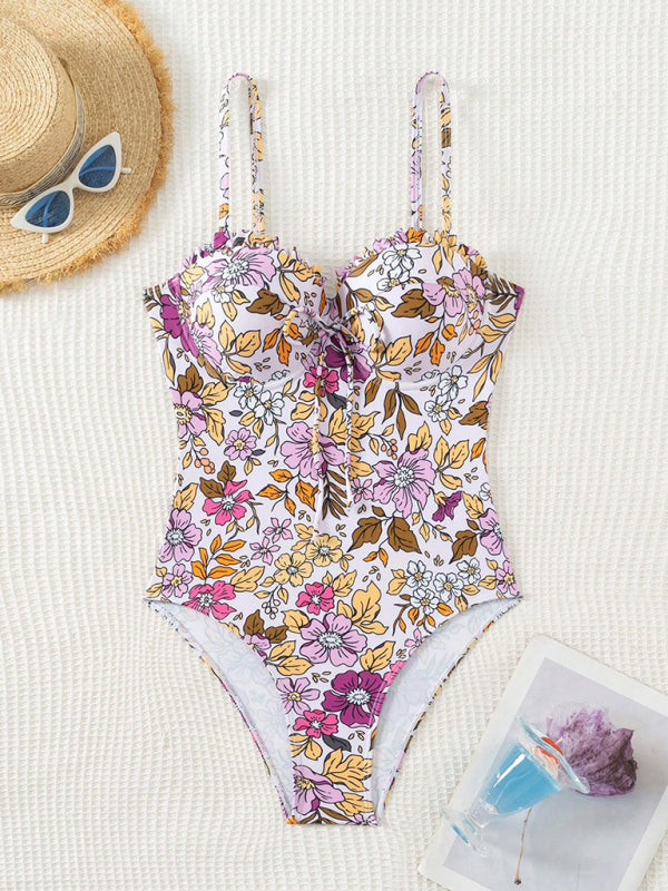 Floral Push-Up Swimwear One-Piece Bustier Bathing Suit Swimwear