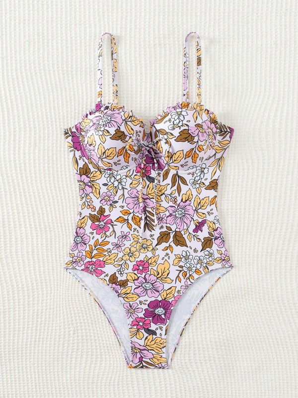 Floral Push-Up Swimwear One-Piece Bustier Bathing Suit Swimwear