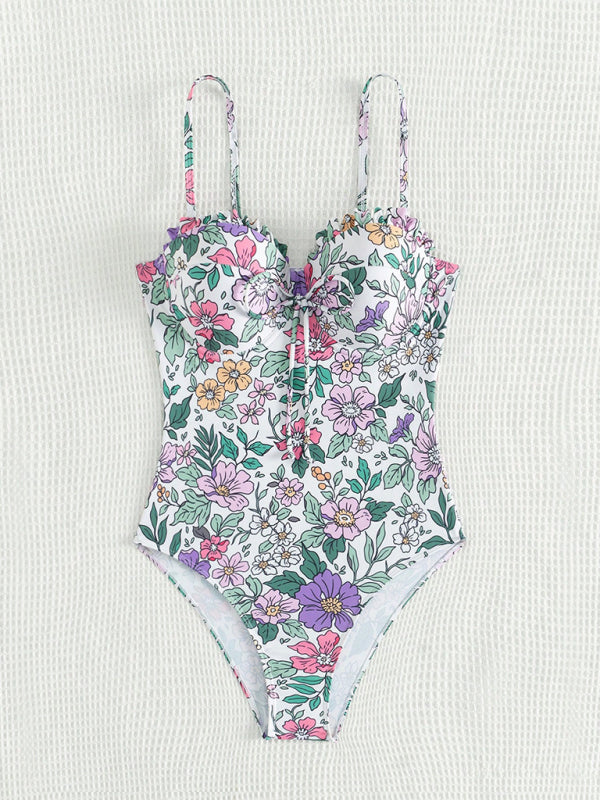 Floral Push-Up Swimwear One-Piece Bustier Bathing Suit Swimwear