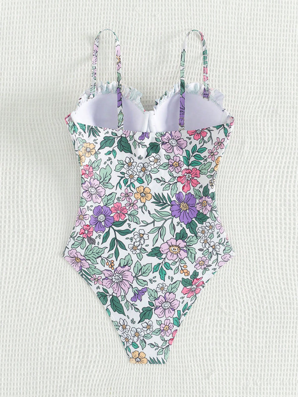 Floral Push-Up Swimwear One-Piece Bustier Bathing Suit Swimwear