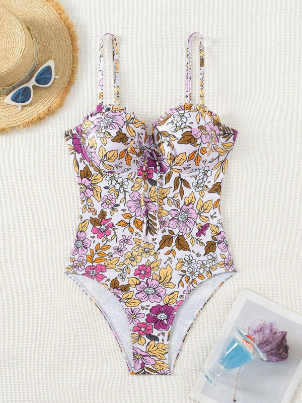 Floral Push-Up Swimwear One-Piece Bustier Bathing Suit Swimwear