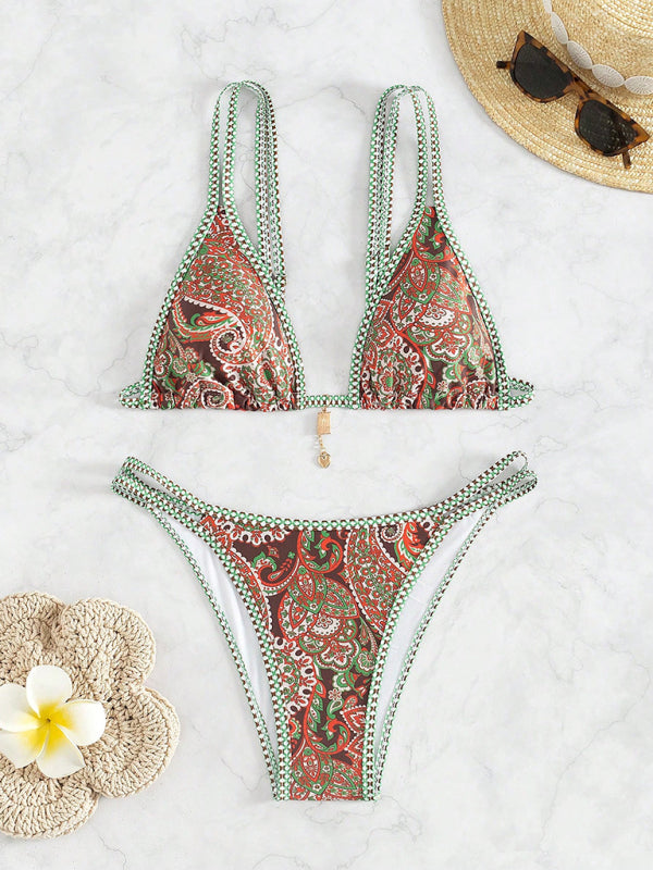 Paisley Swimsuit Triangle Bikini Top & Bottoms 2 Piece Bikinis