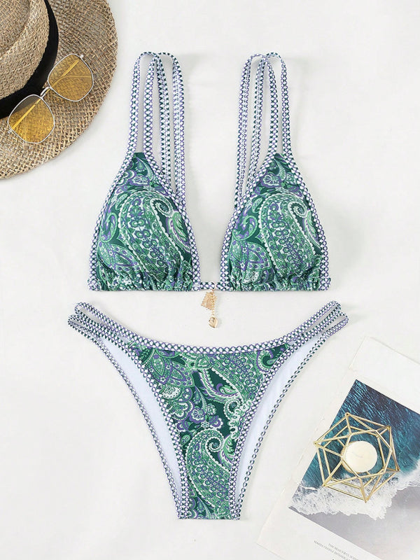 Paisley Swimsuit Triangle Bikini Top & Bottoms 2 Piece Bikinis