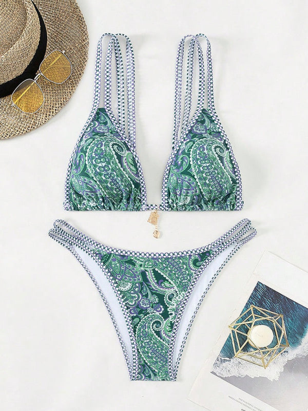 Paisley Swimsuit Triangle Bikini Top & Bottoms 2 Piece Bikinis